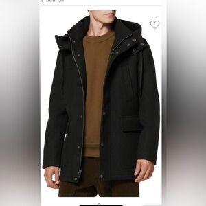 Andrew Marc Mens Black Large Wool Coat w/ Hood